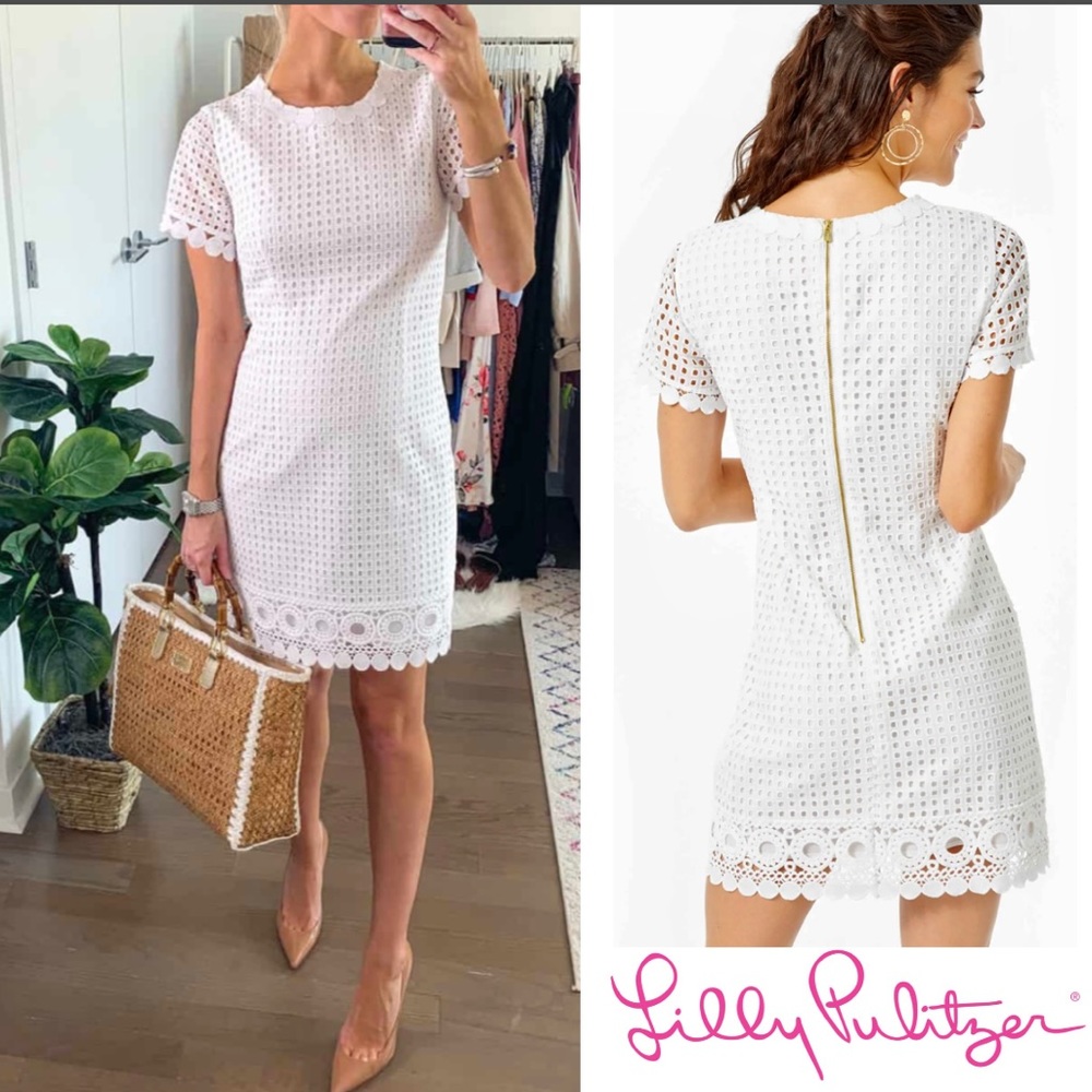 New Lilly Pulitzer Grid Eyelet Jennifer Shift Dress